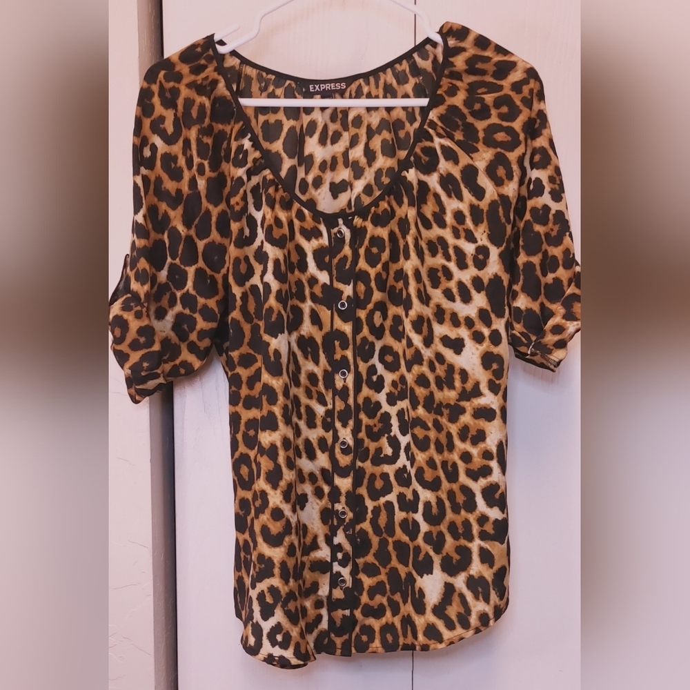 Express Leopard Print Button Up Blouse Size Mediu… - image 5